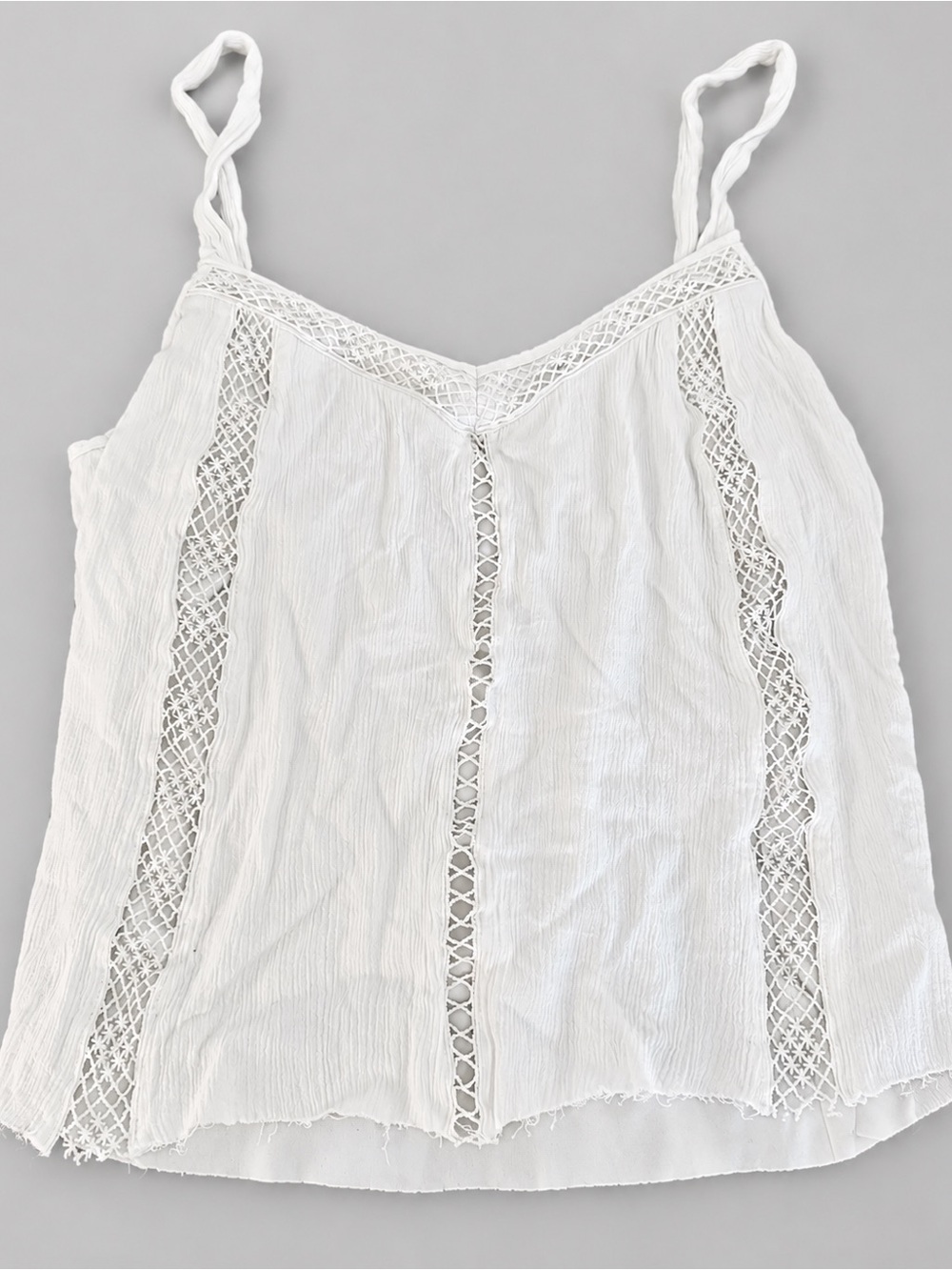 Roebuck & Co White Lace Crochet Cami Tank Top XL Boho Y2K Layered
